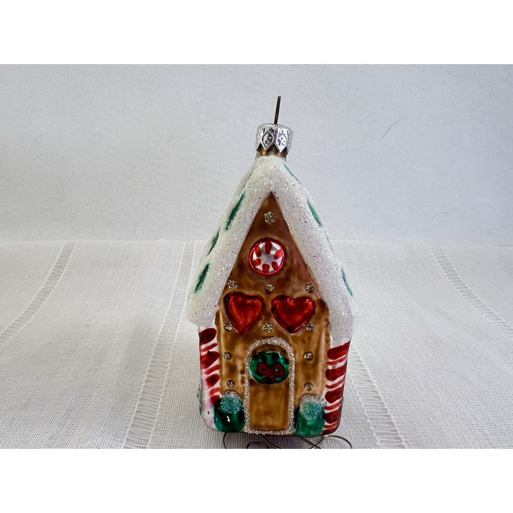 European Hand Blown Glass Gingerbread House Christmas Ornament Poland‎